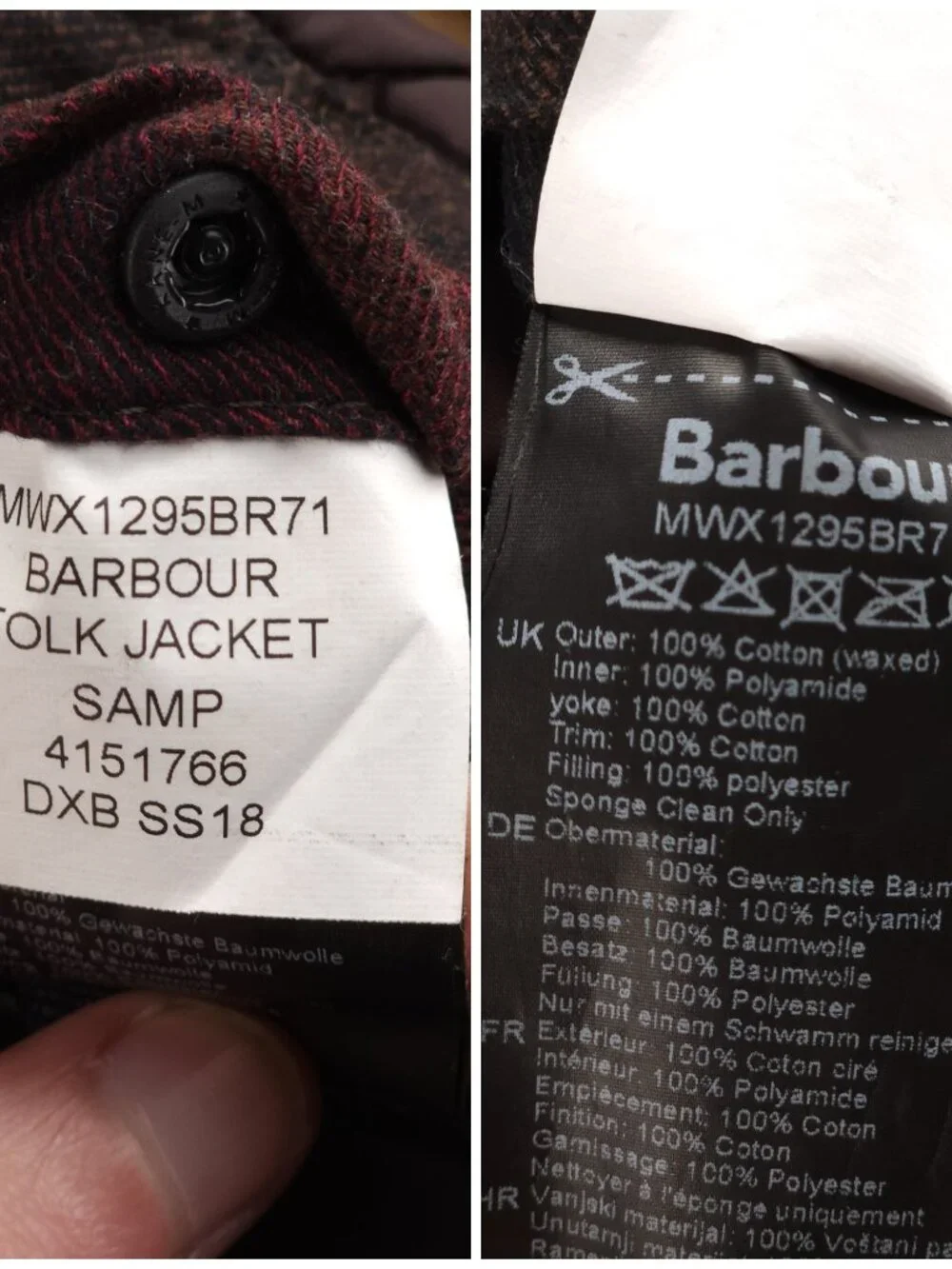 Barbour TOLK Sample Medium Light Brown Waxed Cotton Jacket Men Insulated Coat